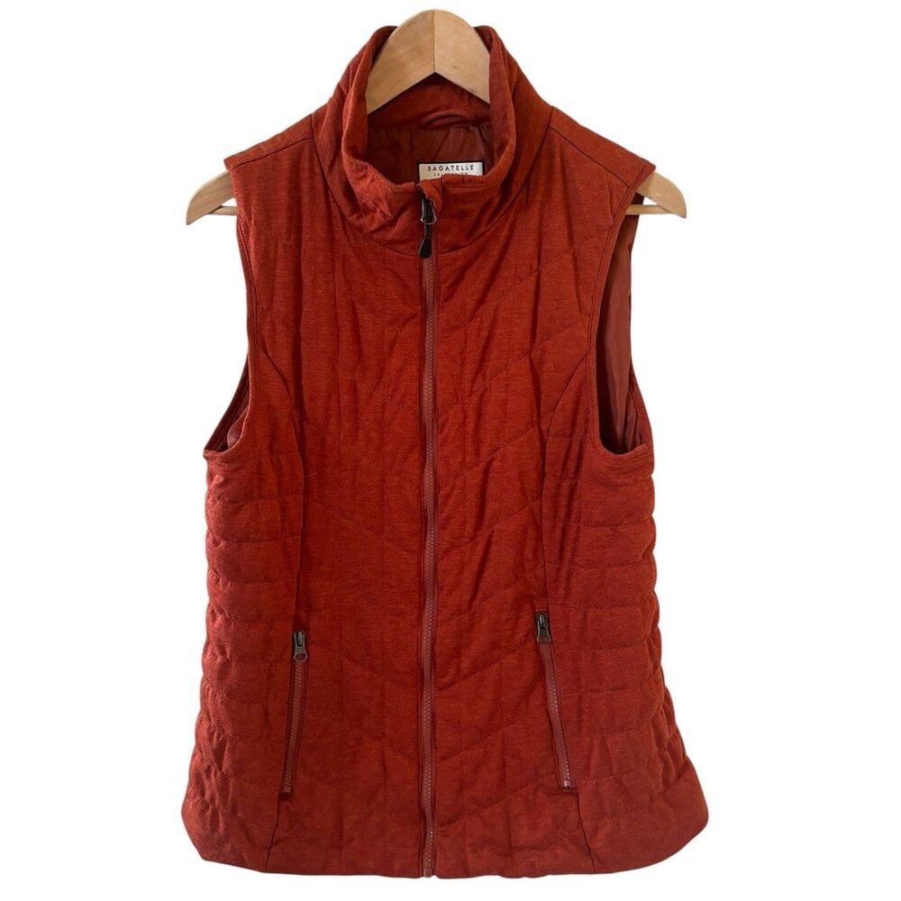 Bagatelle Womens Puffer Vest Western‎ Orange Size Med Boho City Moto Zip Pockets